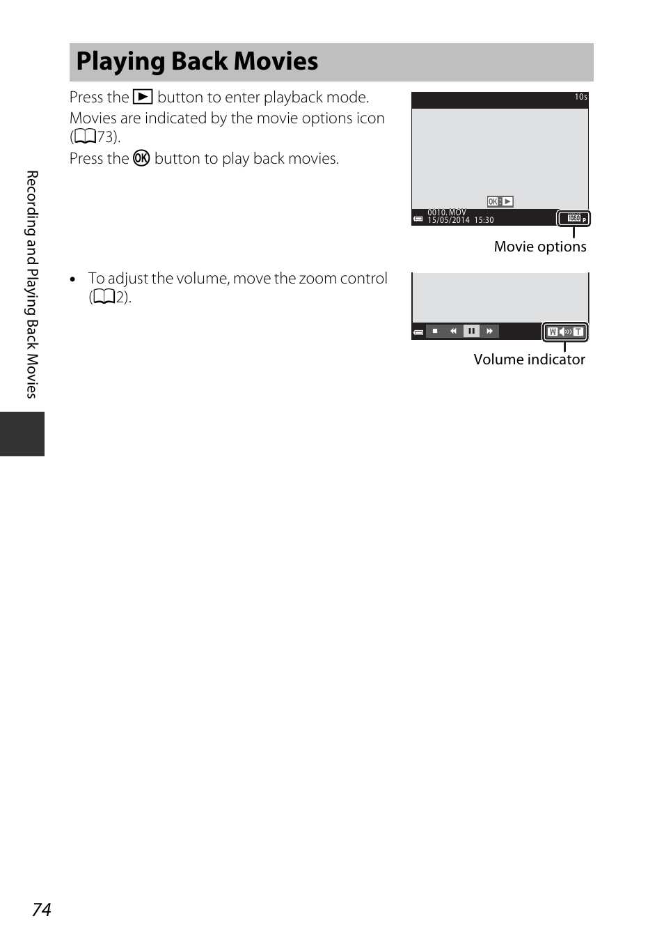 Playing back movies | Nikon AW120 User Manual | Page 104 / 270