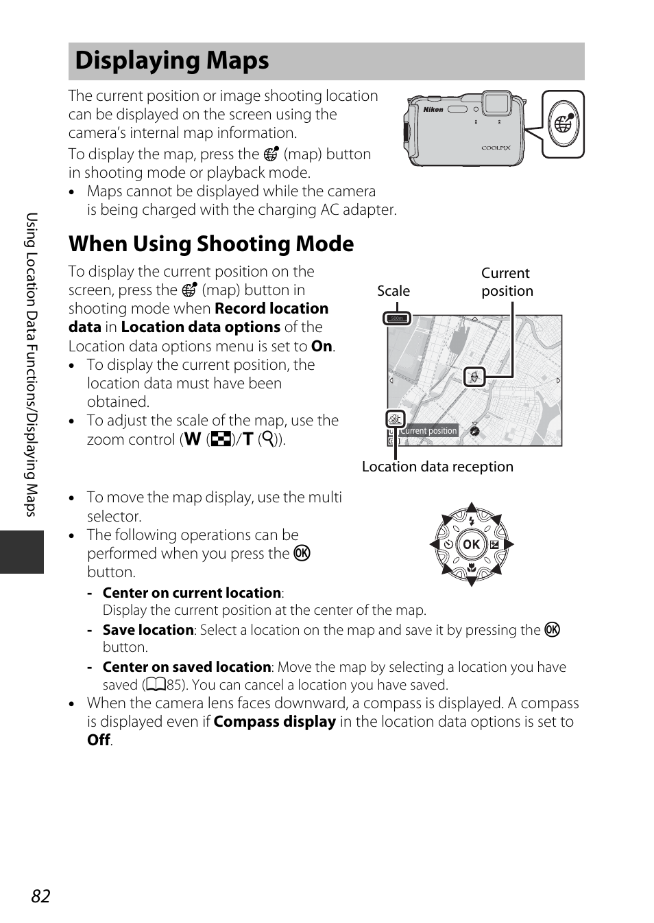 Displaying maps, When using shooting mode | Nikon AW120 User Manual | Page 112 / 270