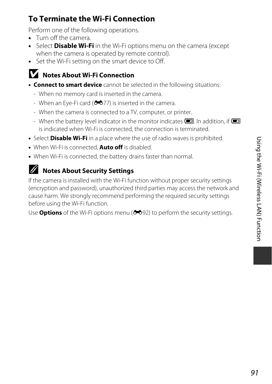 Notes about wi-fi connection, A91) | Nikon AW120 User Manual | Page 121 / 270