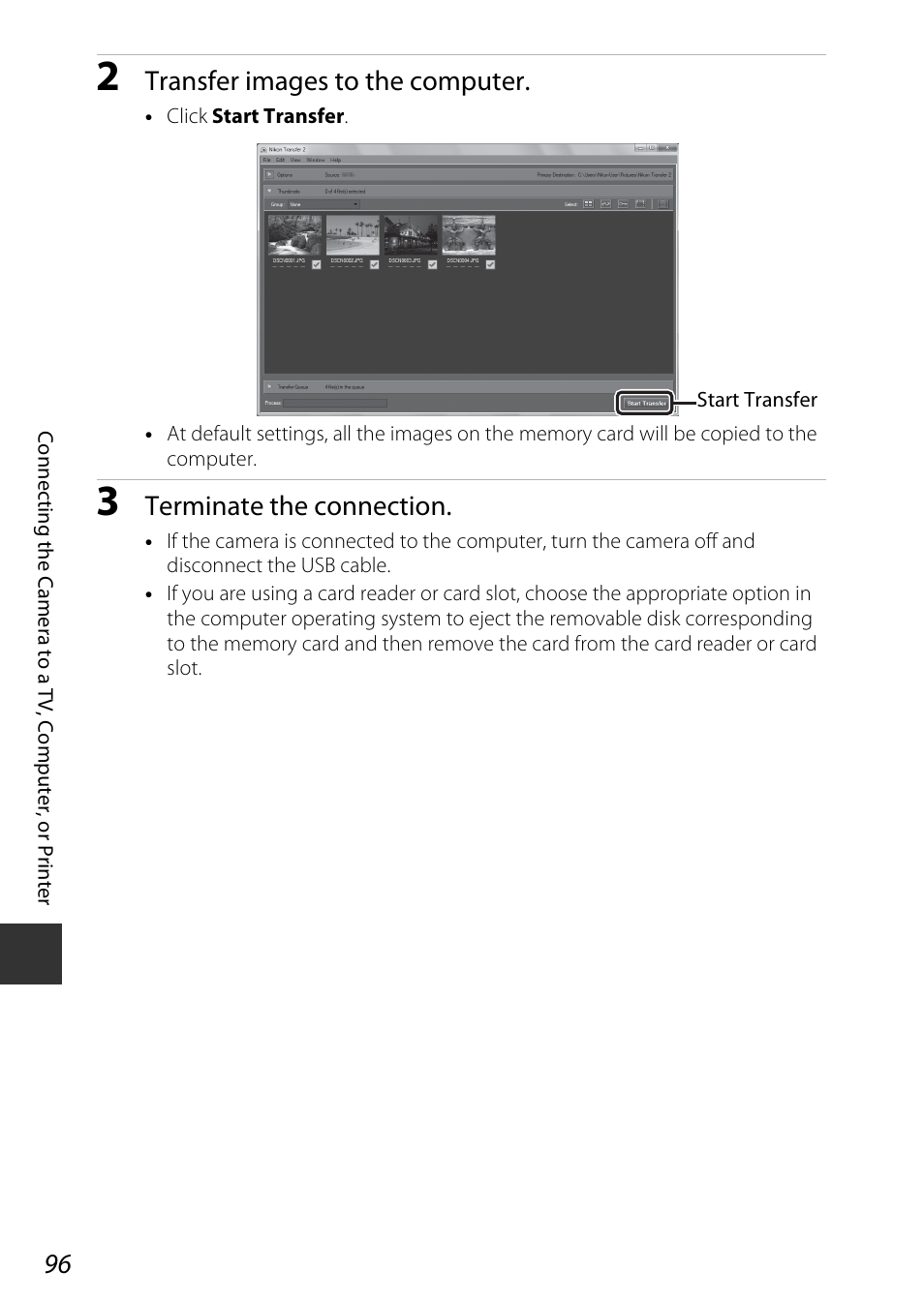 Transfer images to the computer, Terminate the connection | Nikon AW120 User Manual | Page 126 / 270