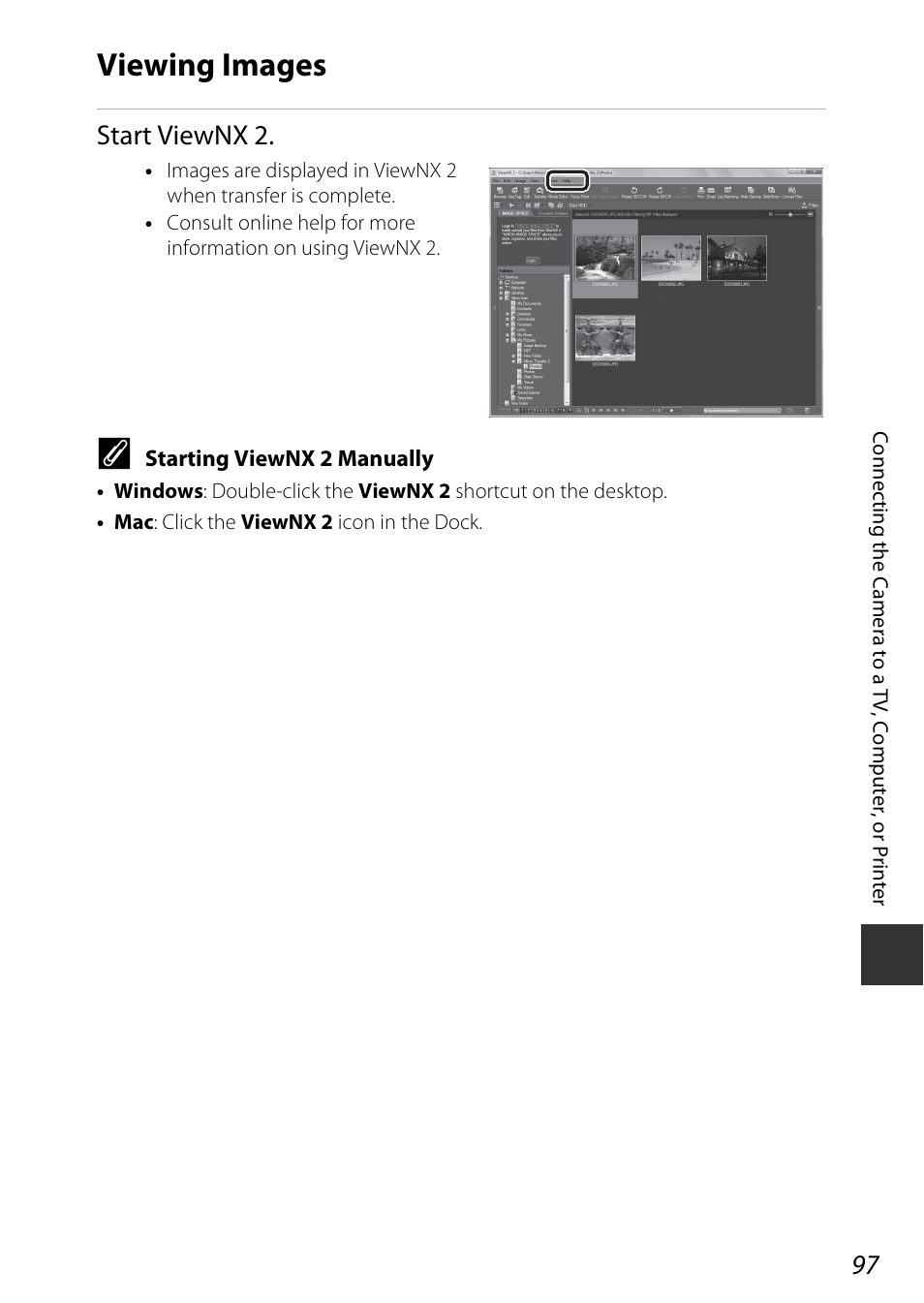 Viewing images, Start viewnx 2 | Nikon AW120 User Manual | Page 127 / 270
