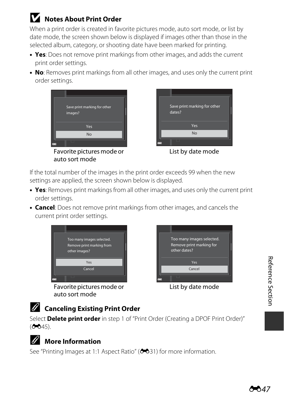 Canceling existing print order, More information | Nikon AW120 User Manual | Page 175 / 270