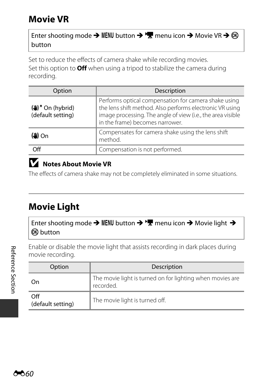 Movie vr, Movie light | Nikon AW120 User Manual | Page 188 / 270