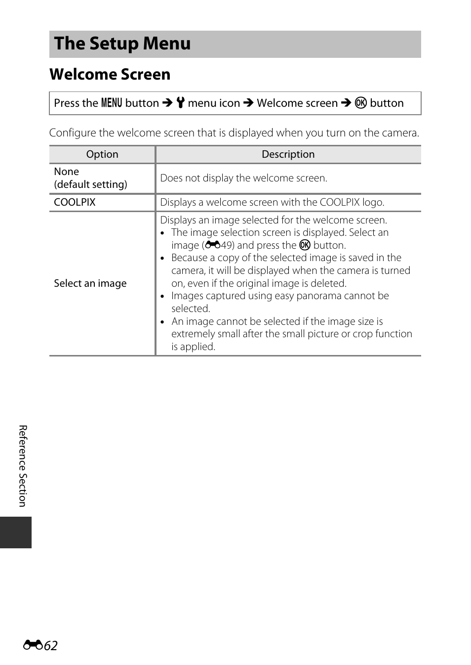 The setup menu, Welcome screen | Nikon AW120 User Manual | Page 190 / 270