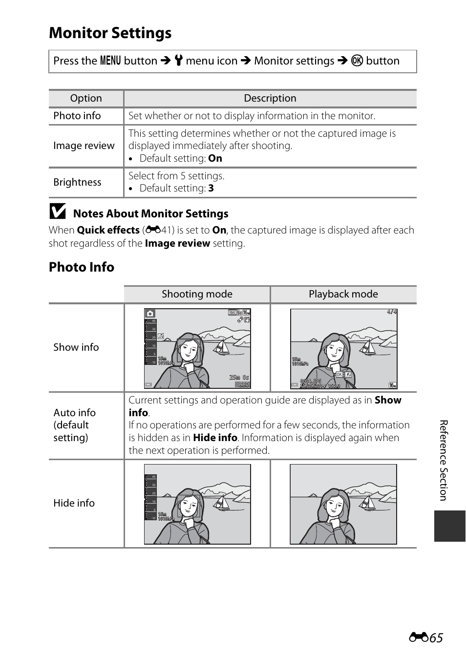 Monitor settings, Photo info | Nikon AW120 User Manual | Page 193 / 270