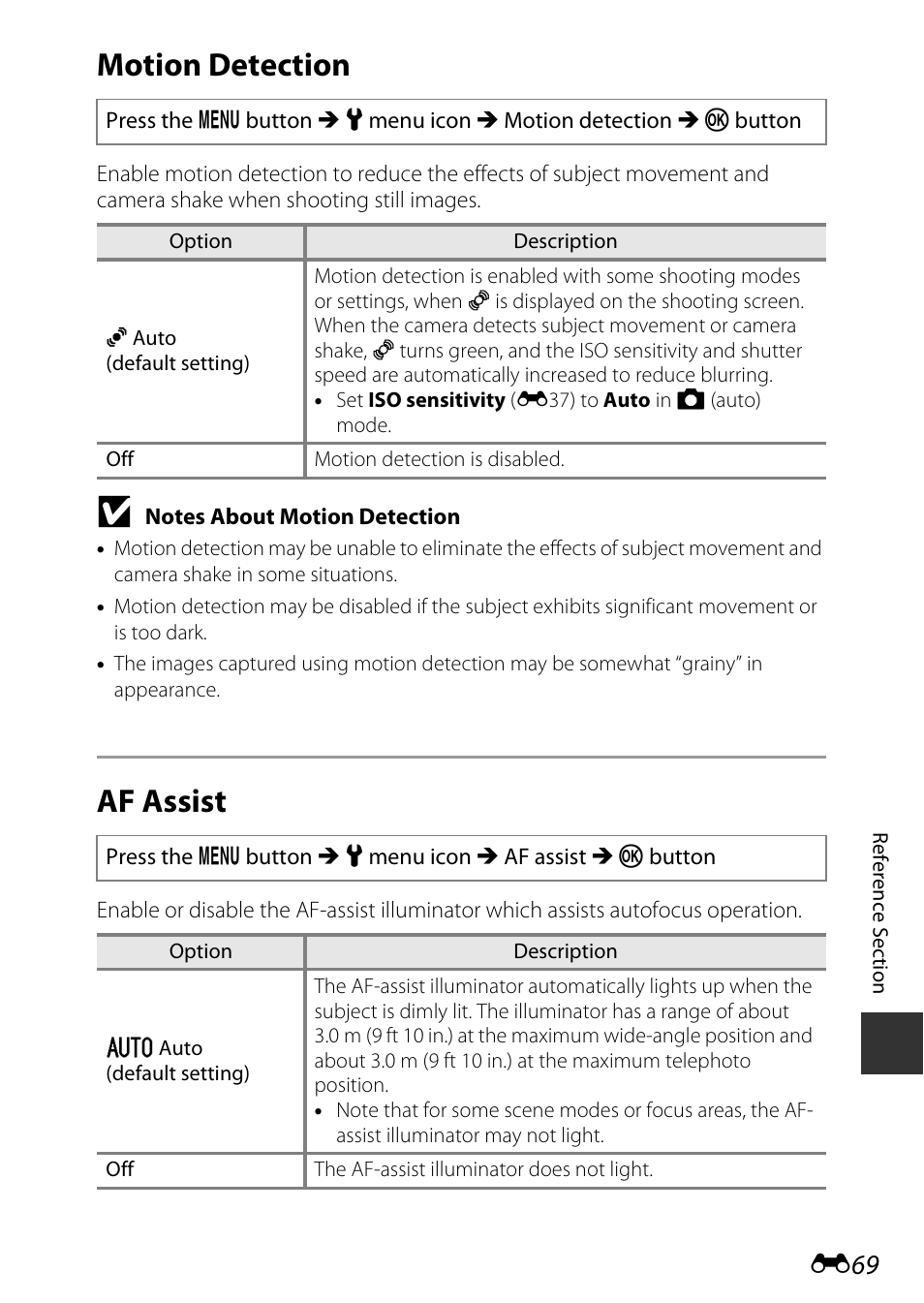 Motion detection, Af assist | Nikon AW120 User Manual | Page 197 / 270