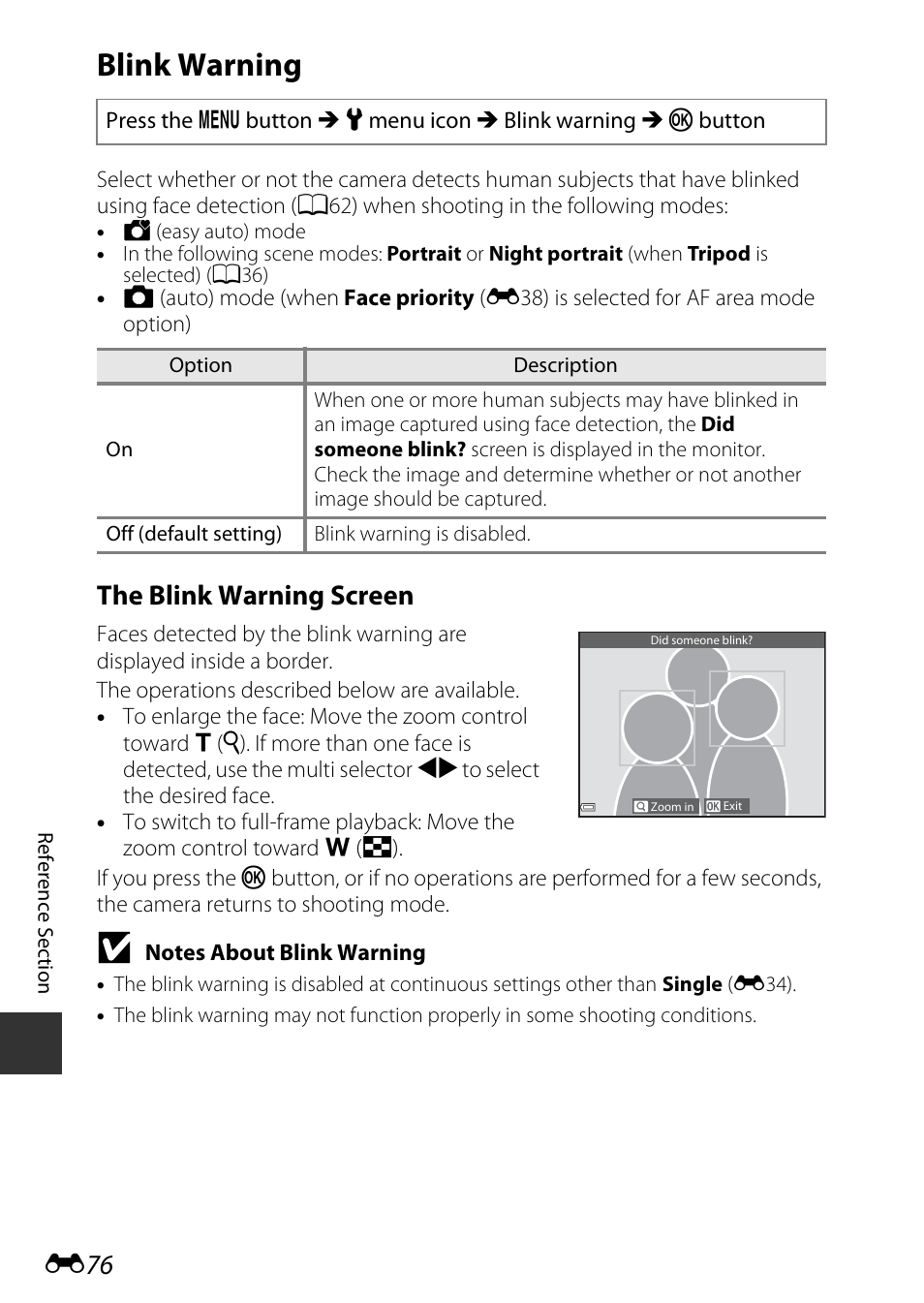 Blink warning, The blink warning screen | Nikon AW120 User Manual | Page 204 / 270