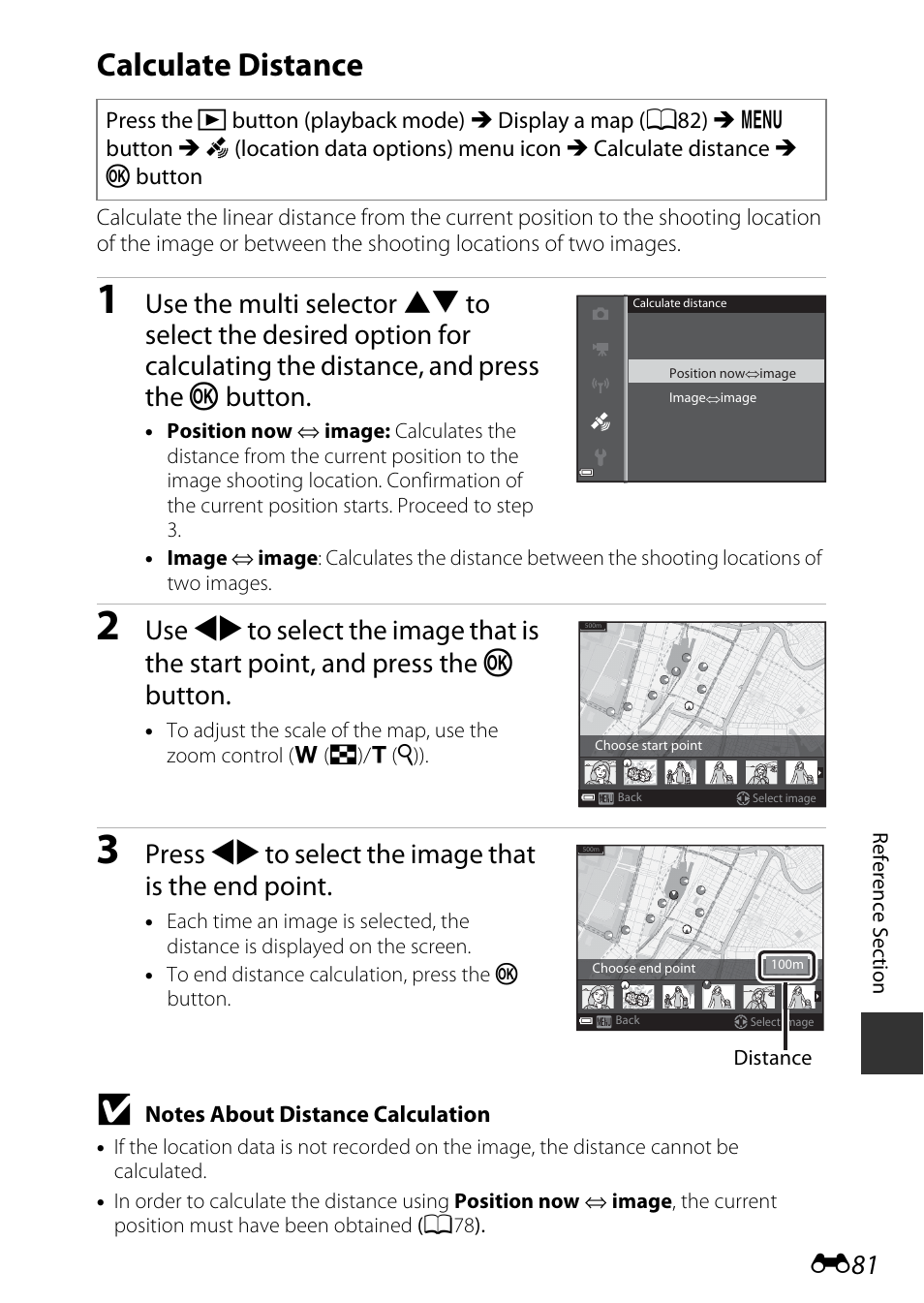 Calculate distance, Press jk to select the image that is the end point | Nikon AW120 User Manual | Page 209 / 270