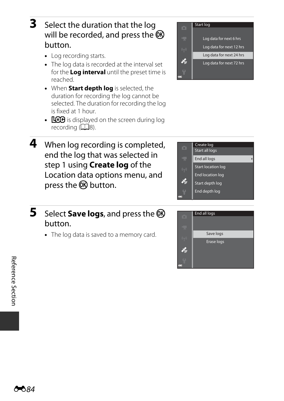 Select save logs , and press the k button | Nikon AW120 User Manual | Page 212 / 270