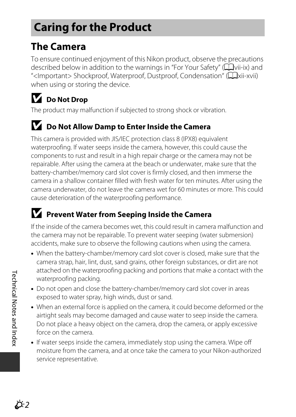 Caring for the product, The camera | Nikon AW120 User Manual | Page 232 / 270