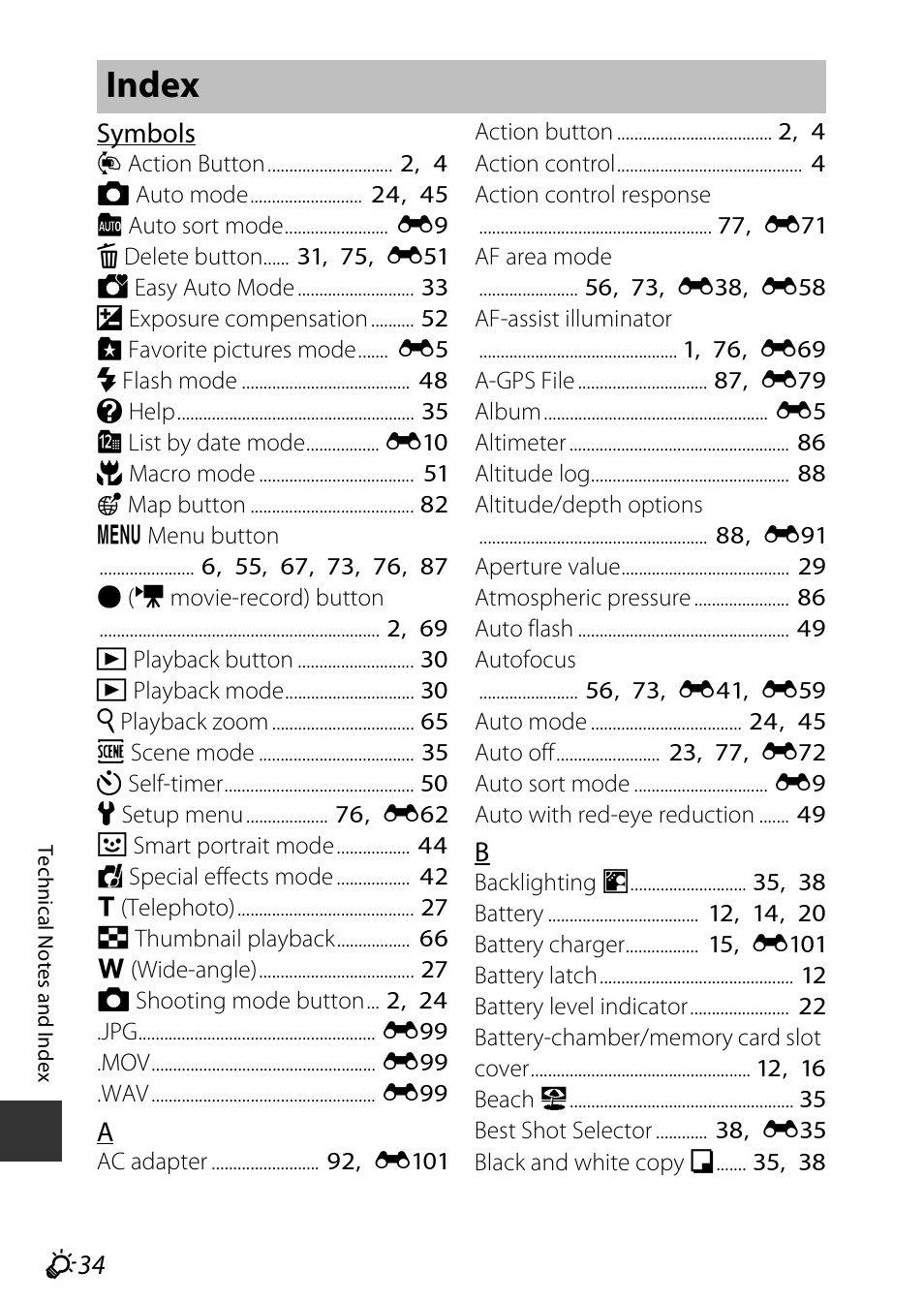 Index, F 34, F34 symbols | Nikon AW120 User Manual | Page 264 / 270