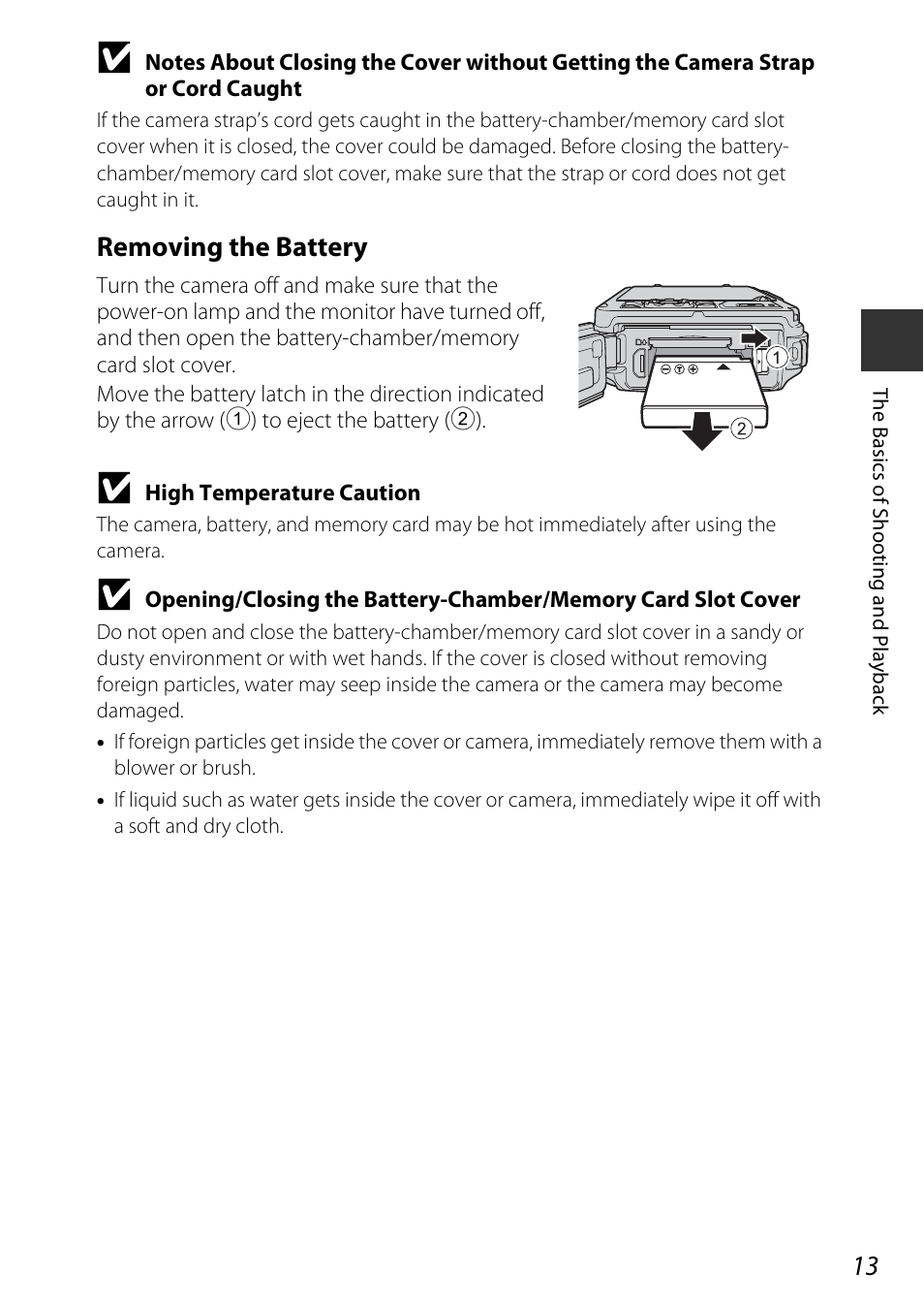 Removing the battery | Nikon AW120 User Manual | Page 43 / 270