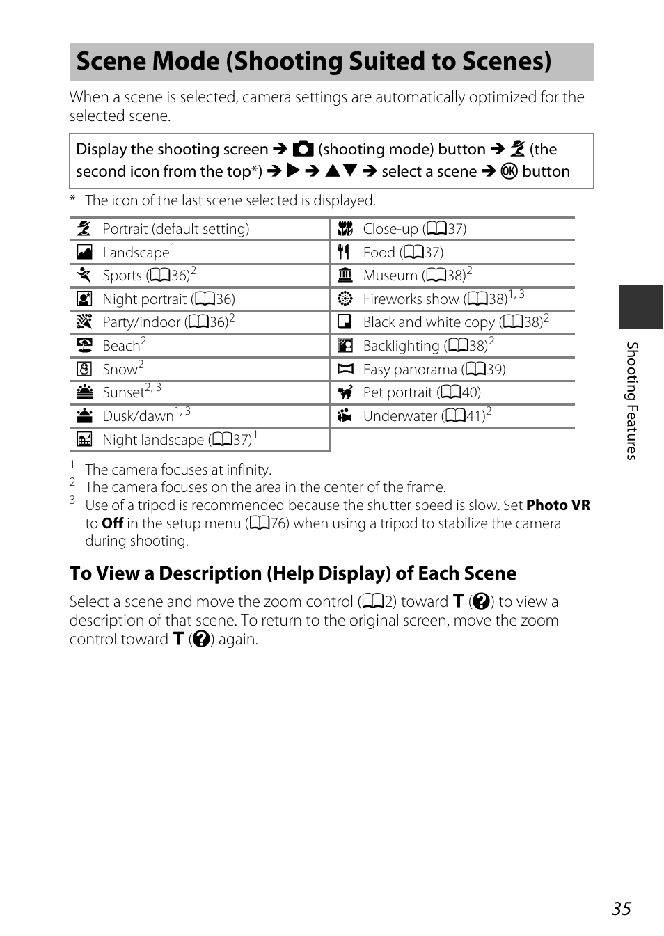 Scene mode (shooting suited to scenes) | Nikon AW120 User Manual | Page 65 / 270