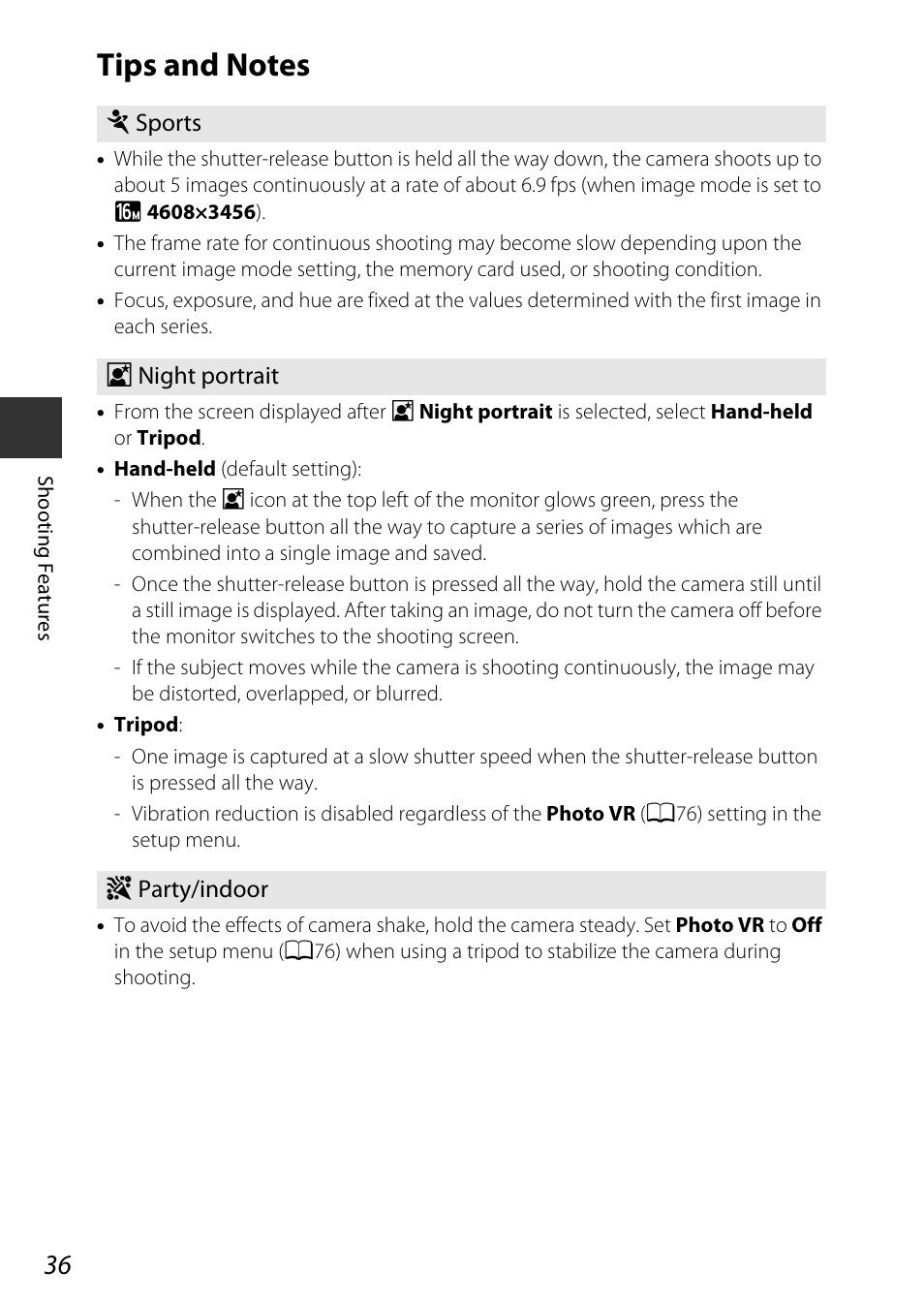 Tips and notes, Orts (a36), A36) | Party/indoor (a36) | Nikon AW120 User Manual | Page 66 / 270