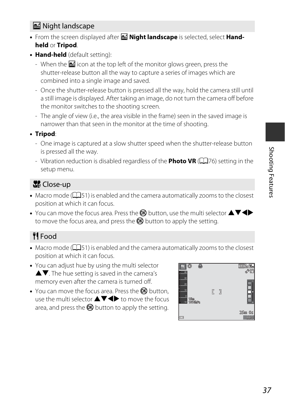 A37), E (a37), J night landscape k close-up u food | Nikon AW120 User Manual | Page 67 / 270