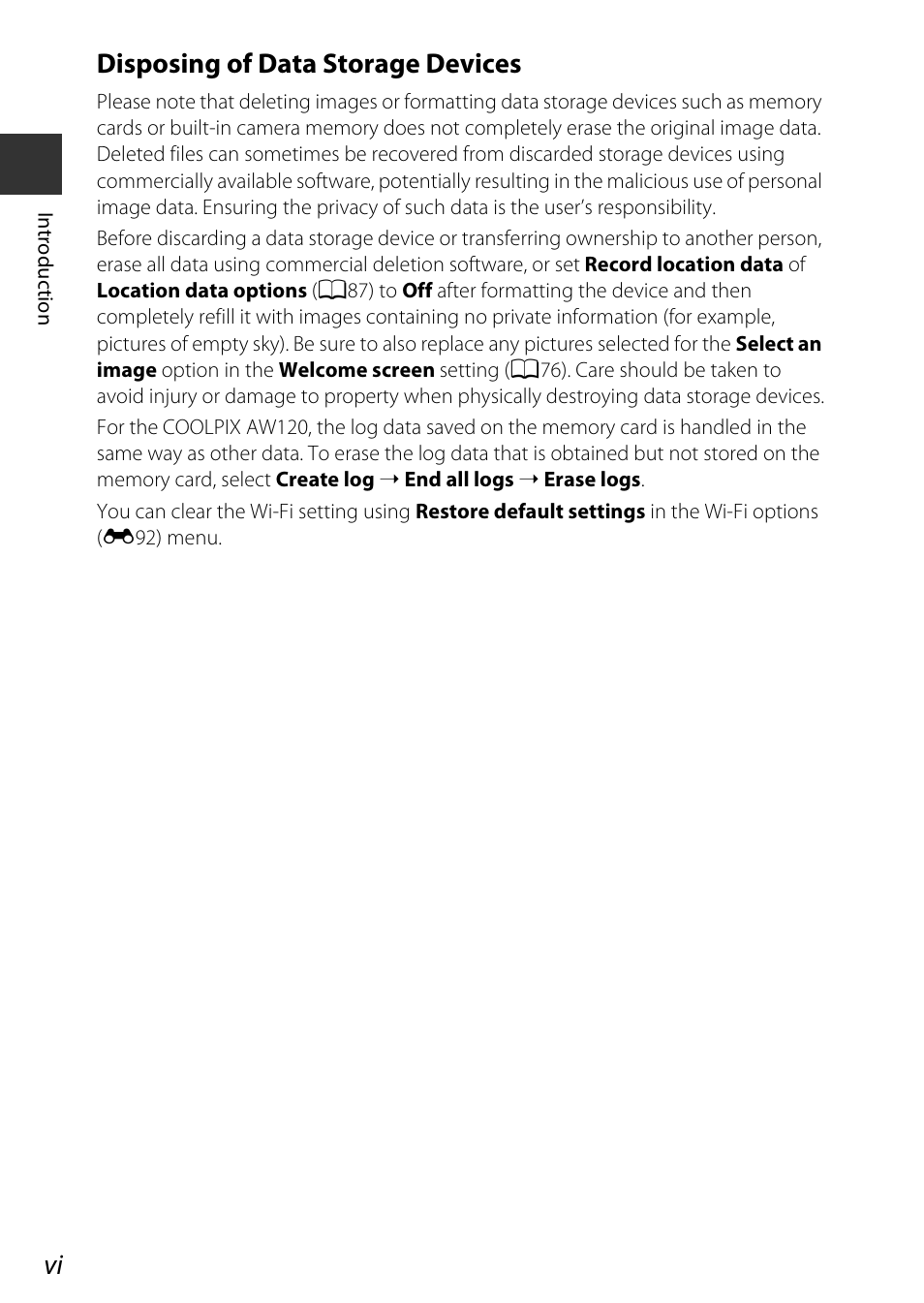 Disposing of data storage devices | Nikon AW120 User Manual | Page 8 / 270