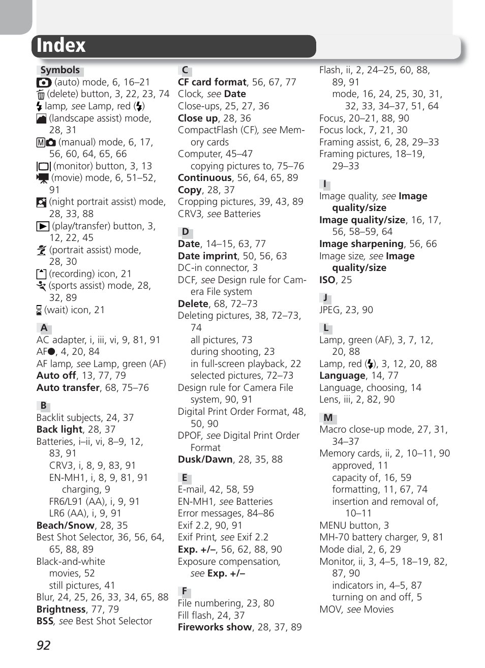 Index | Nikon 2100 User Manual | Page 102 / 104