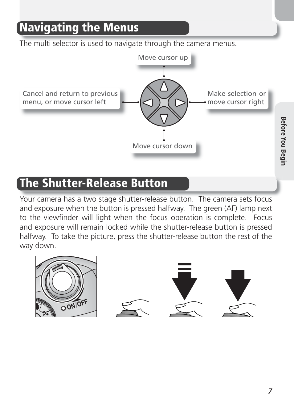 Navigating the menus, The shutter-release button | Nikon 2100 User Manual | Page 17 / 104