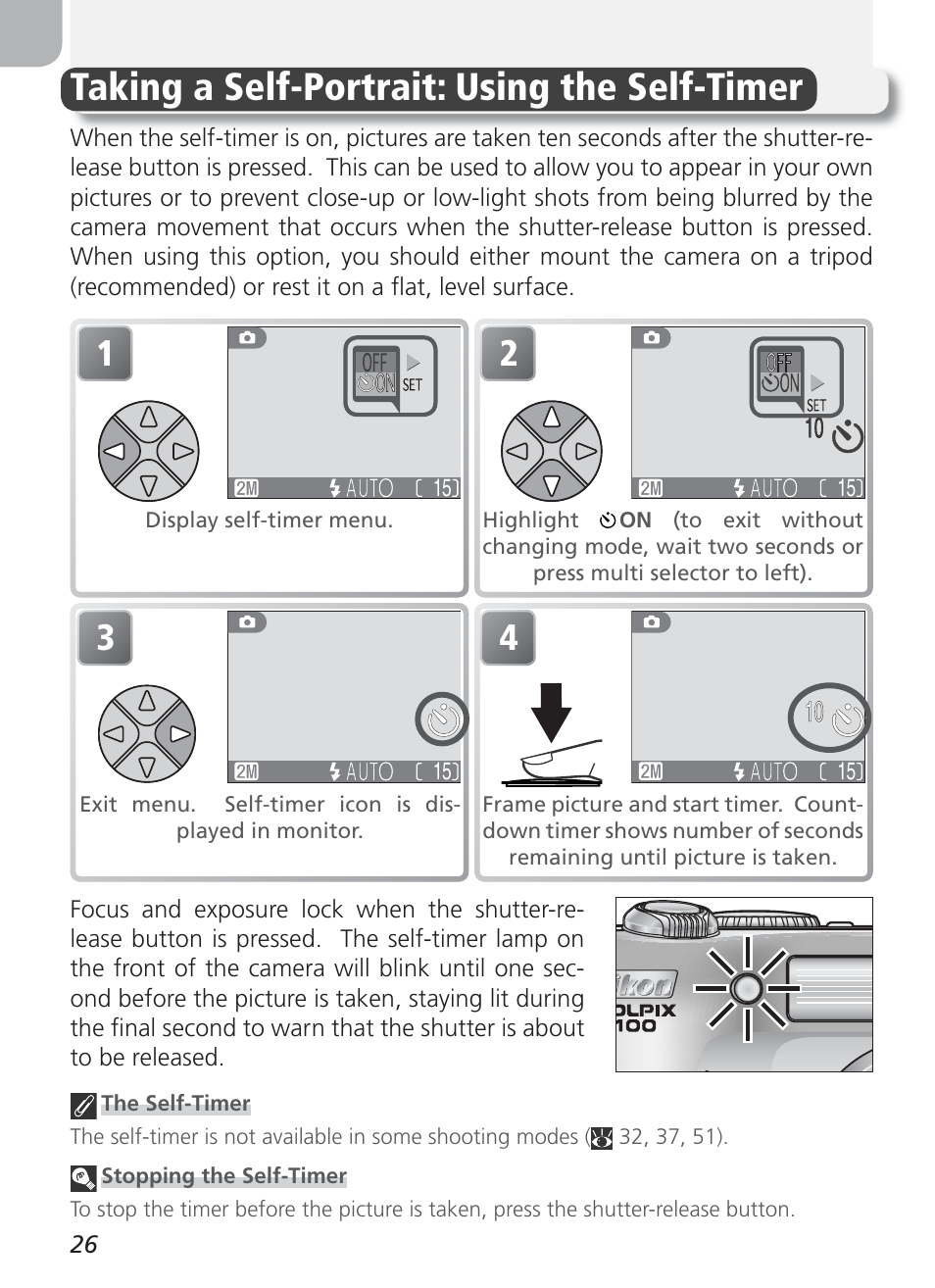 Taking a self-portrait: using the self-timer | Nikon 2100 User Manual | Page 36 / 104