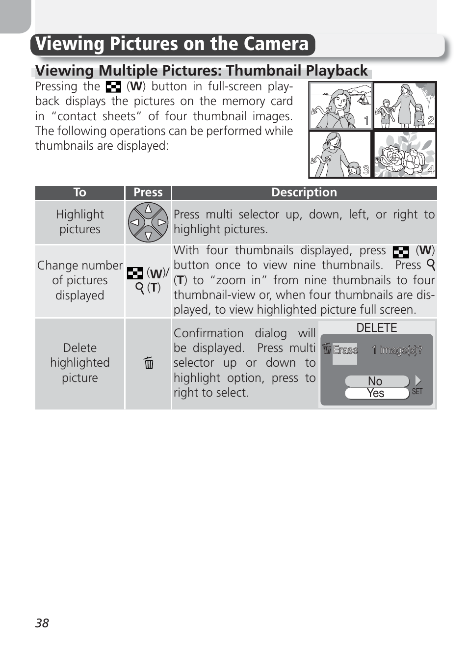 More on playback, Viewing pictures on the camera, Viewing multiple pictures: thumbnail playback | Nikon 2100 User Manual | Page 48 / 104