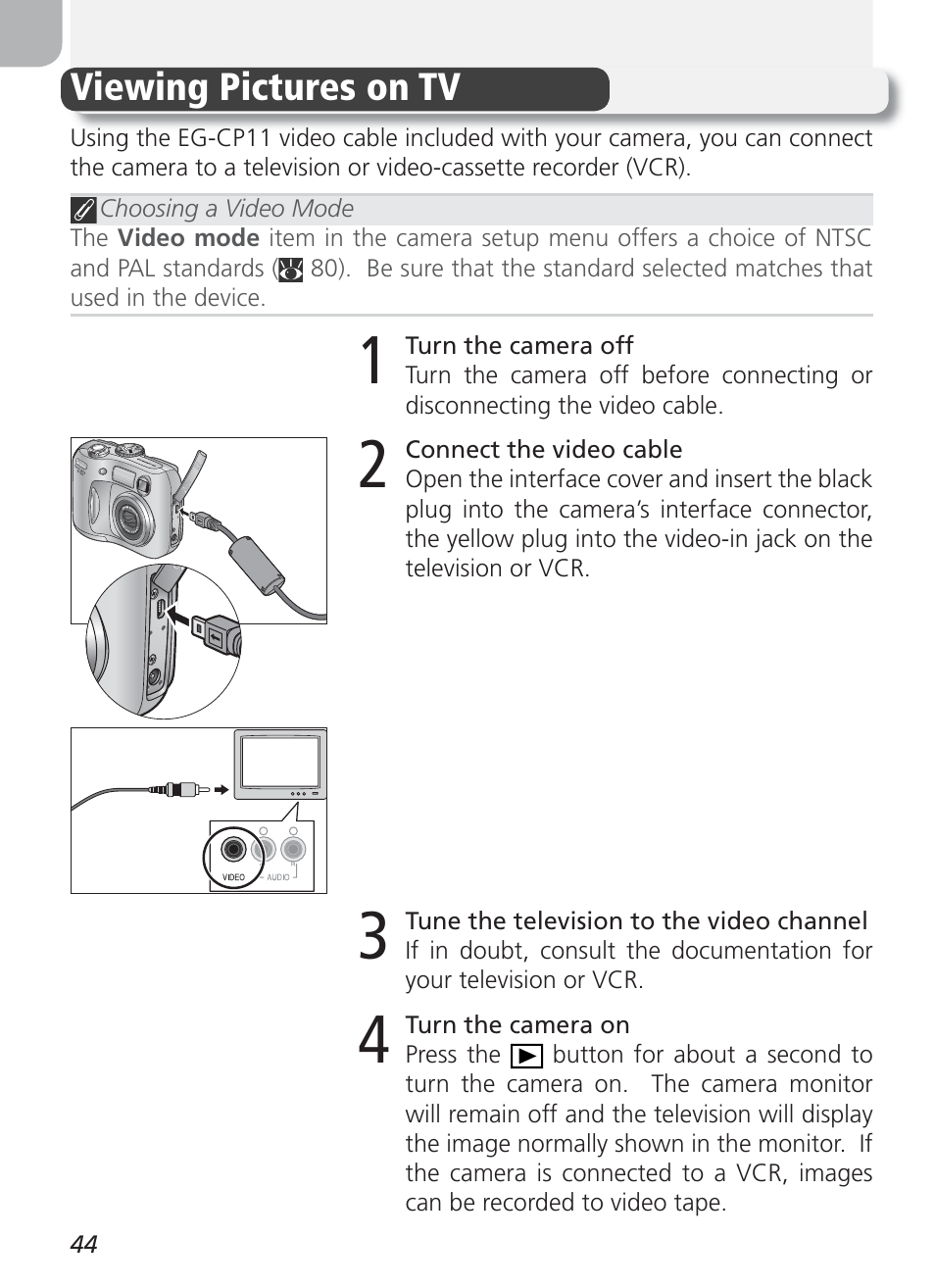 Viewing pictures on tv | Nikon 2100 User Manual | Page 54 / 104