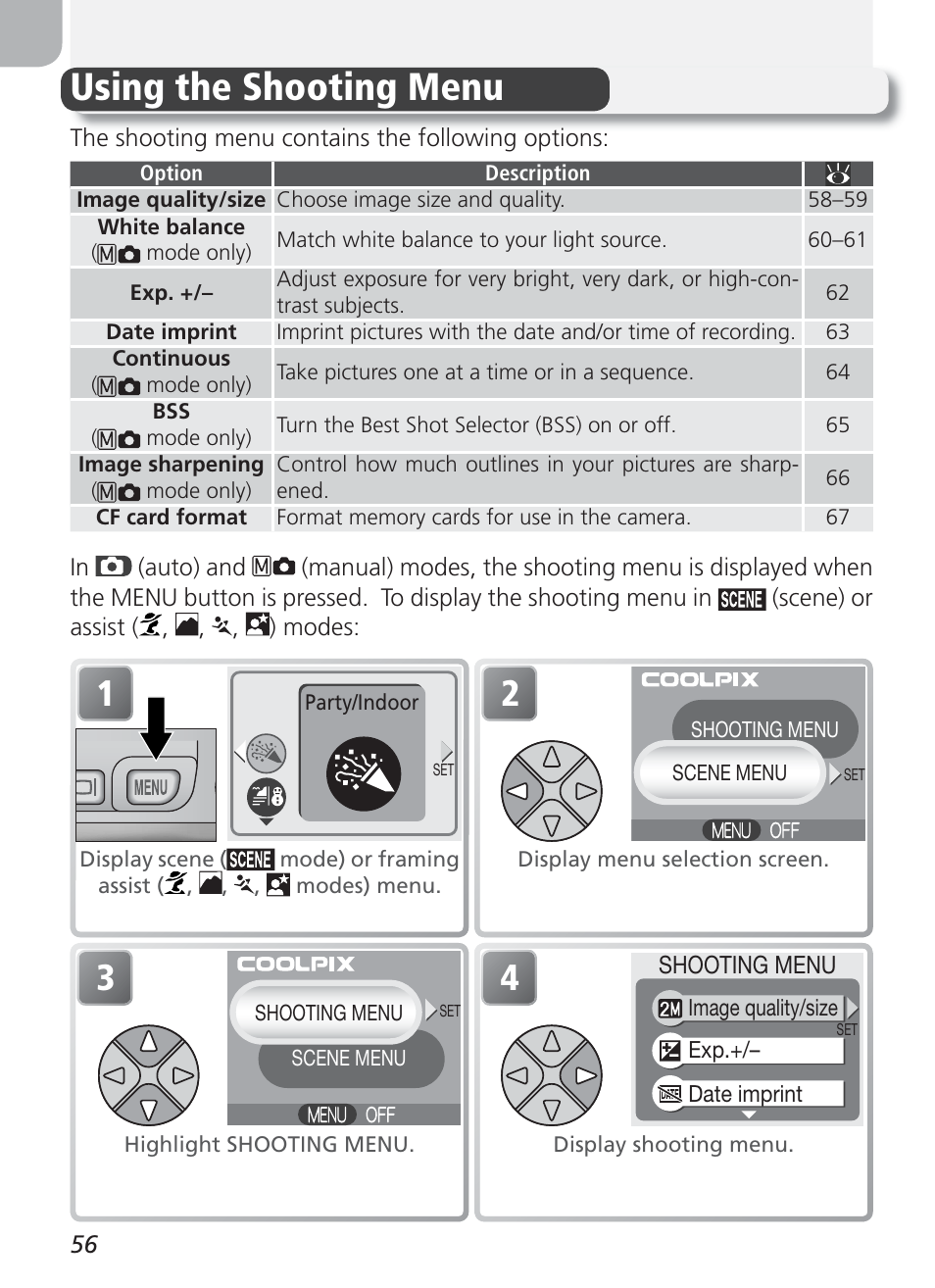 The shooting menu, Using the shooting menu | Nikon 2100 User Manual | Page 66 / 104