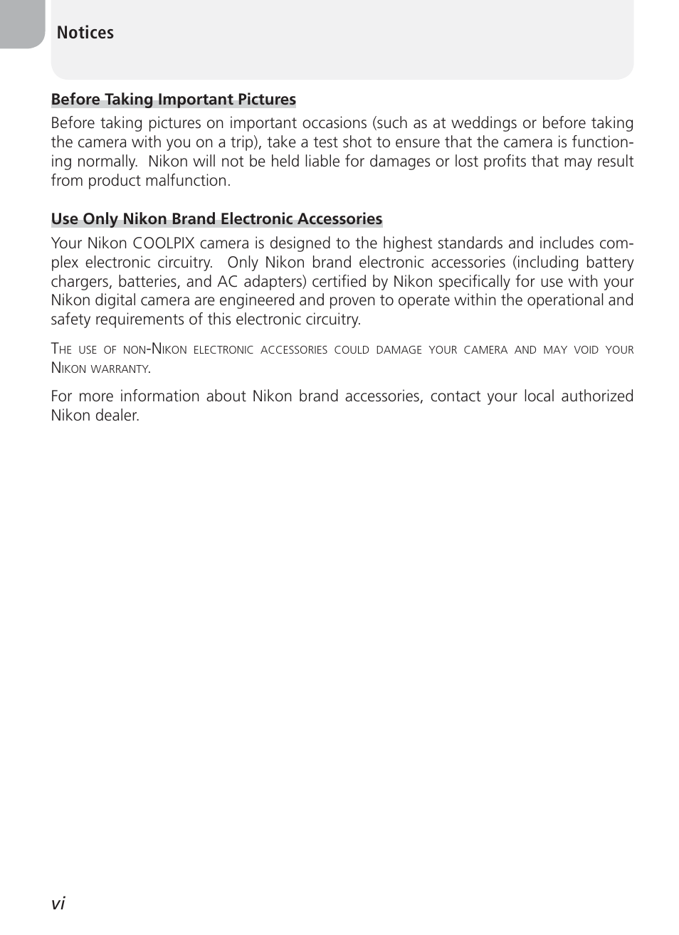 Vi notices | Nikon 2100 User Manual | Page 8 / 104