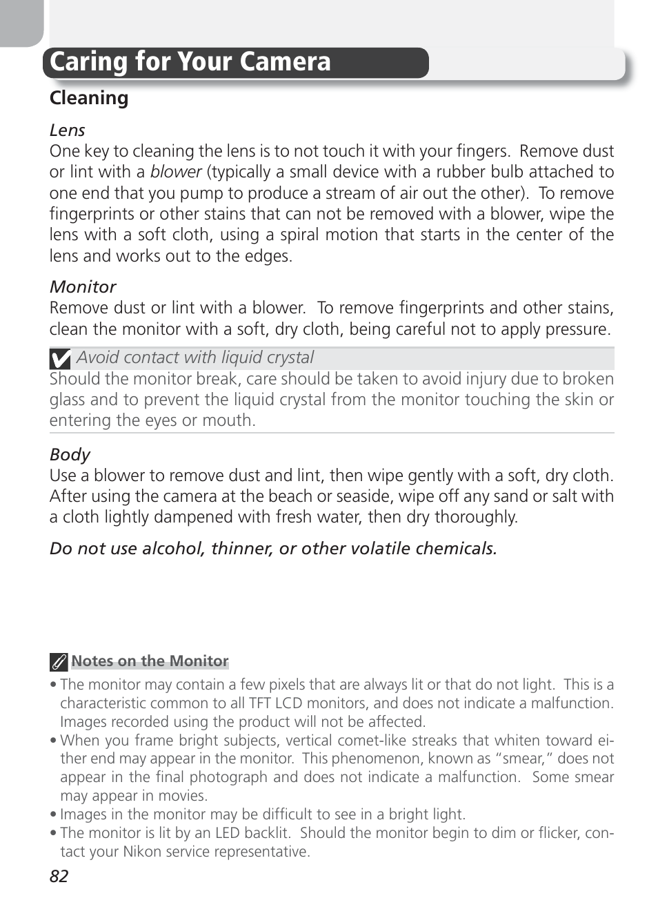 Caring for your camera | Nikon 2100 User Manual | Page 92 / 104