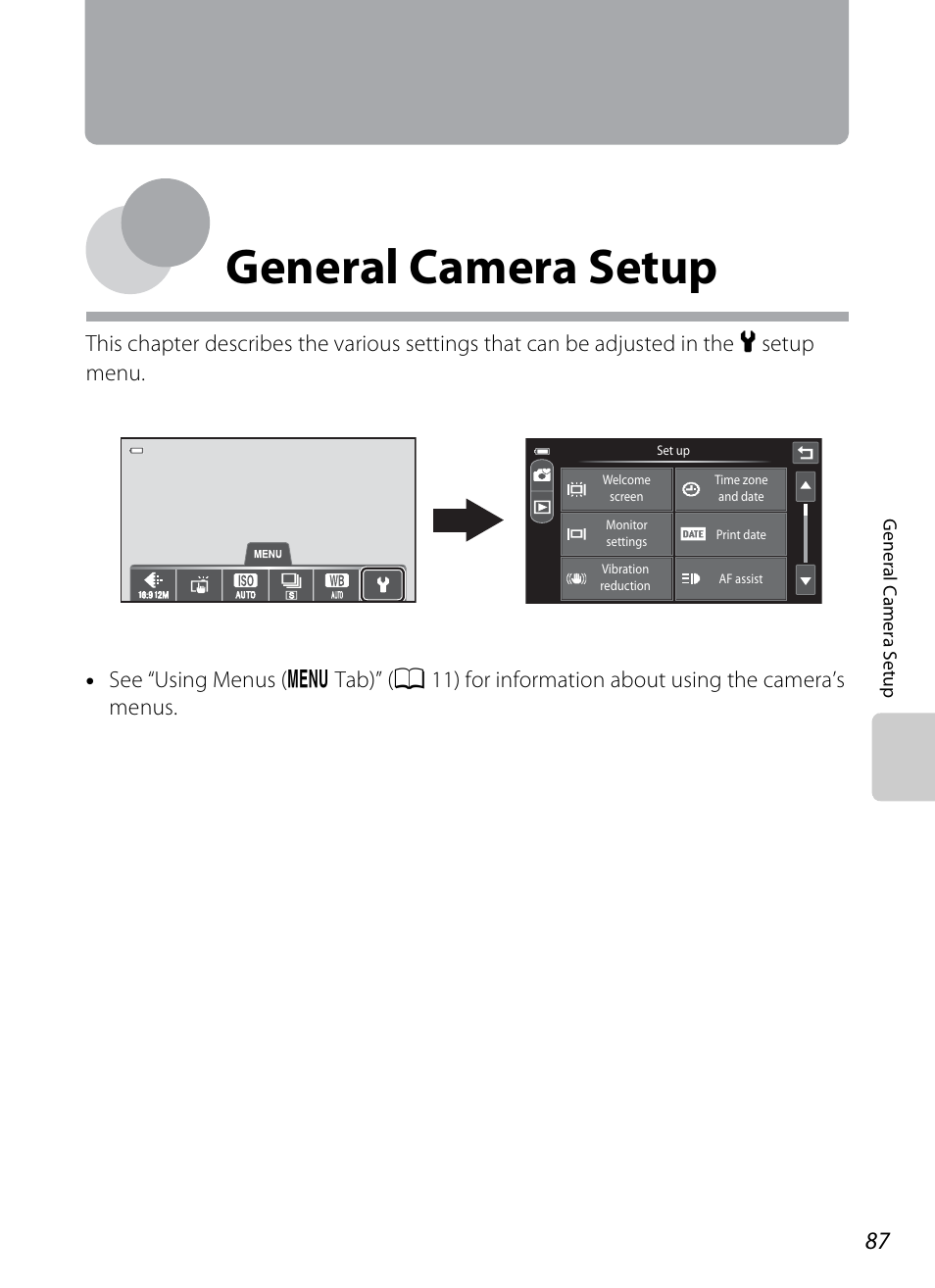 General camera setup | Nikon S100 User Manual | Page 105 / 236