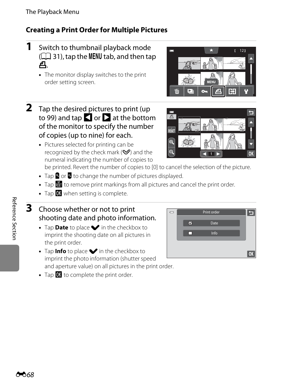 Creating a print order for multiple pictures | Nikon S100 User Manual | Page 176 / 236