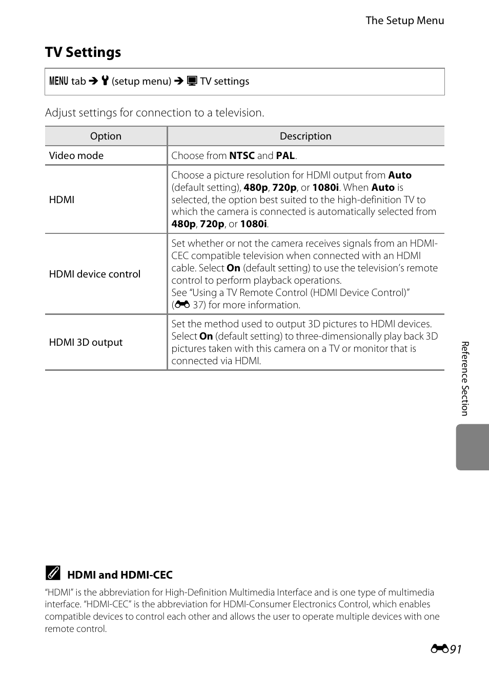 Tv settings, E 91, E 91) i | Nikon S100 User Manual | Page 199 / 236