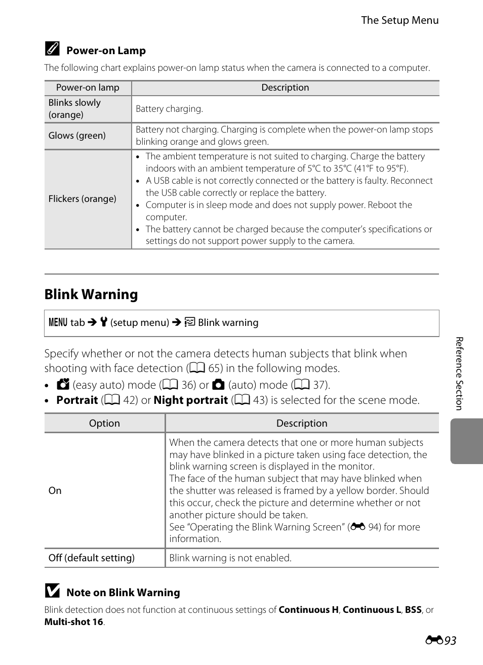 Blink warning, E 93, E 93) | Nikon S100 User Manual | Page 201 / 236