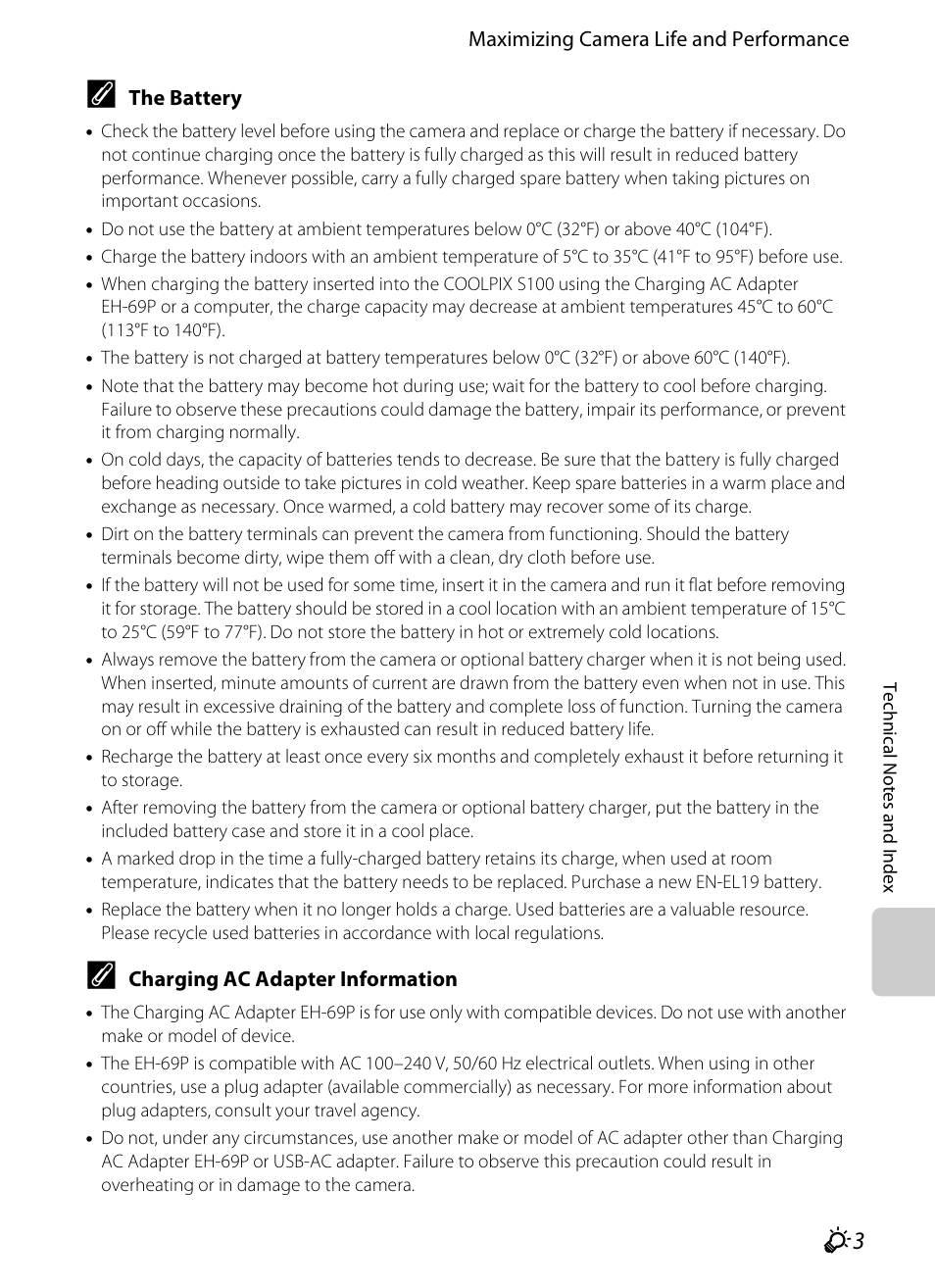 Charging ac adapter information, F 3) | Nikon S100 User Manual | Page 215 / 236