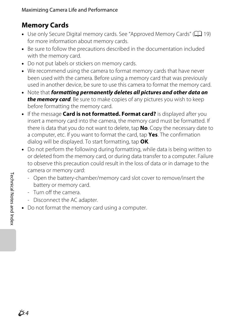 Memory cards, F 4) i | Nikon S100 User Manual | Page 216 / 236