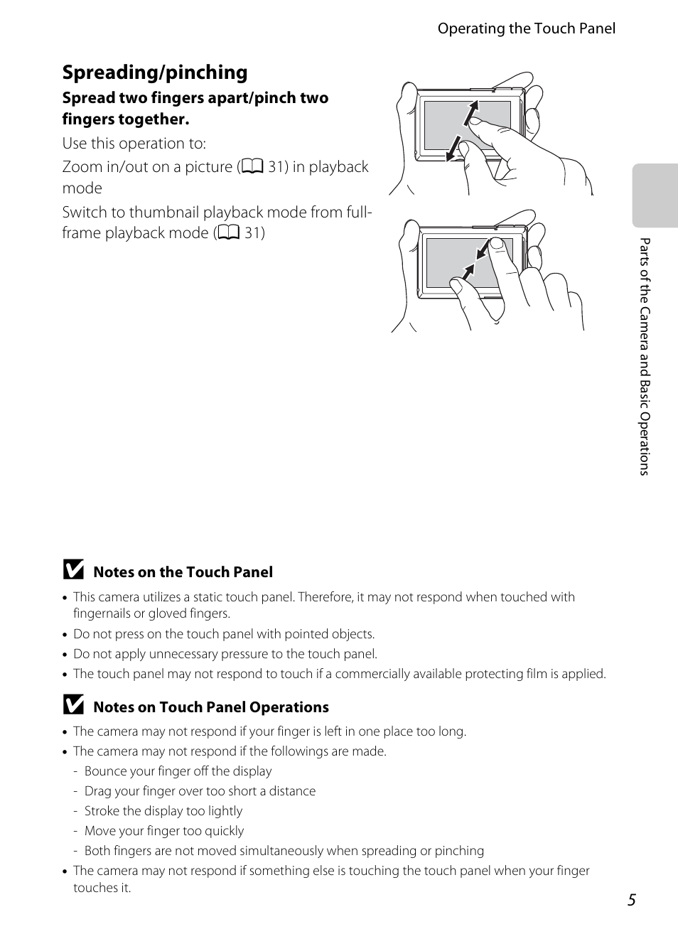 Spreading/pinching | Nikon S100 User Manual | Page 23 / 236