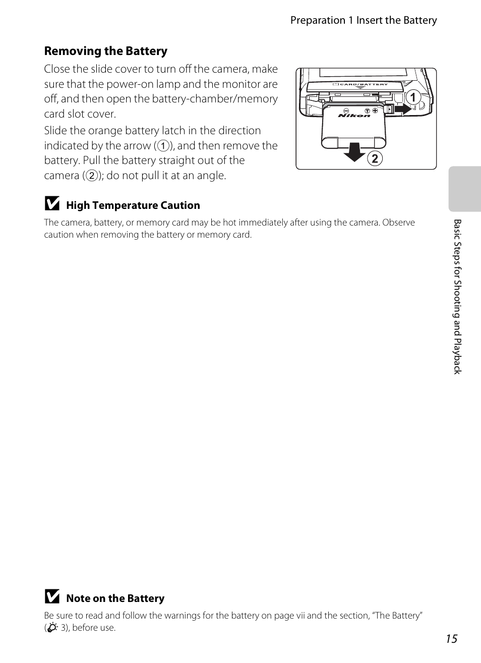 Removing the battery | Nikon S100 User Manual | Page 33 / 236