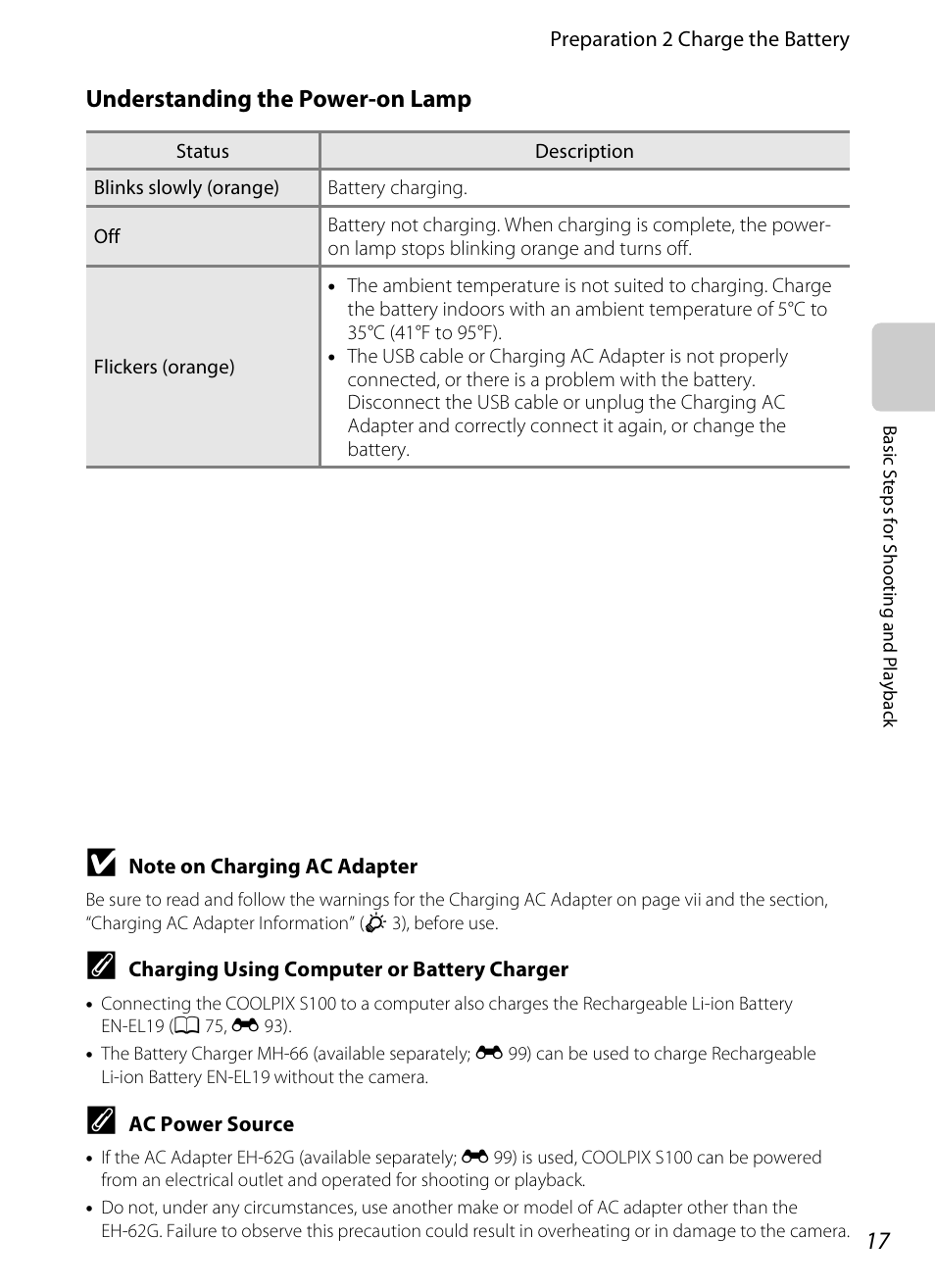 Understanding the power-on lamp | Nikon S100 User Manual | Page 35 / 236
