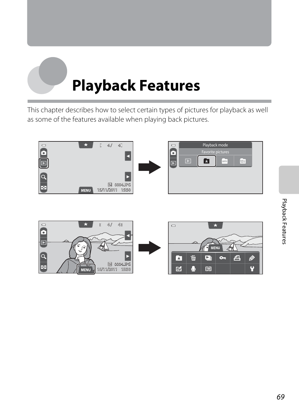 Playback features | Nikon S100 User Manual | Page 87 / 236