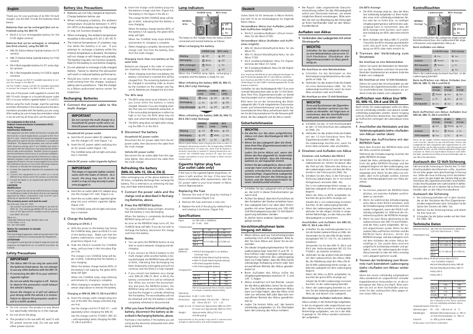 Nikon MH-19 Multi Charger EN-EL3 EN-EL3a EN-EL3e User Manual | Page 2 / 4