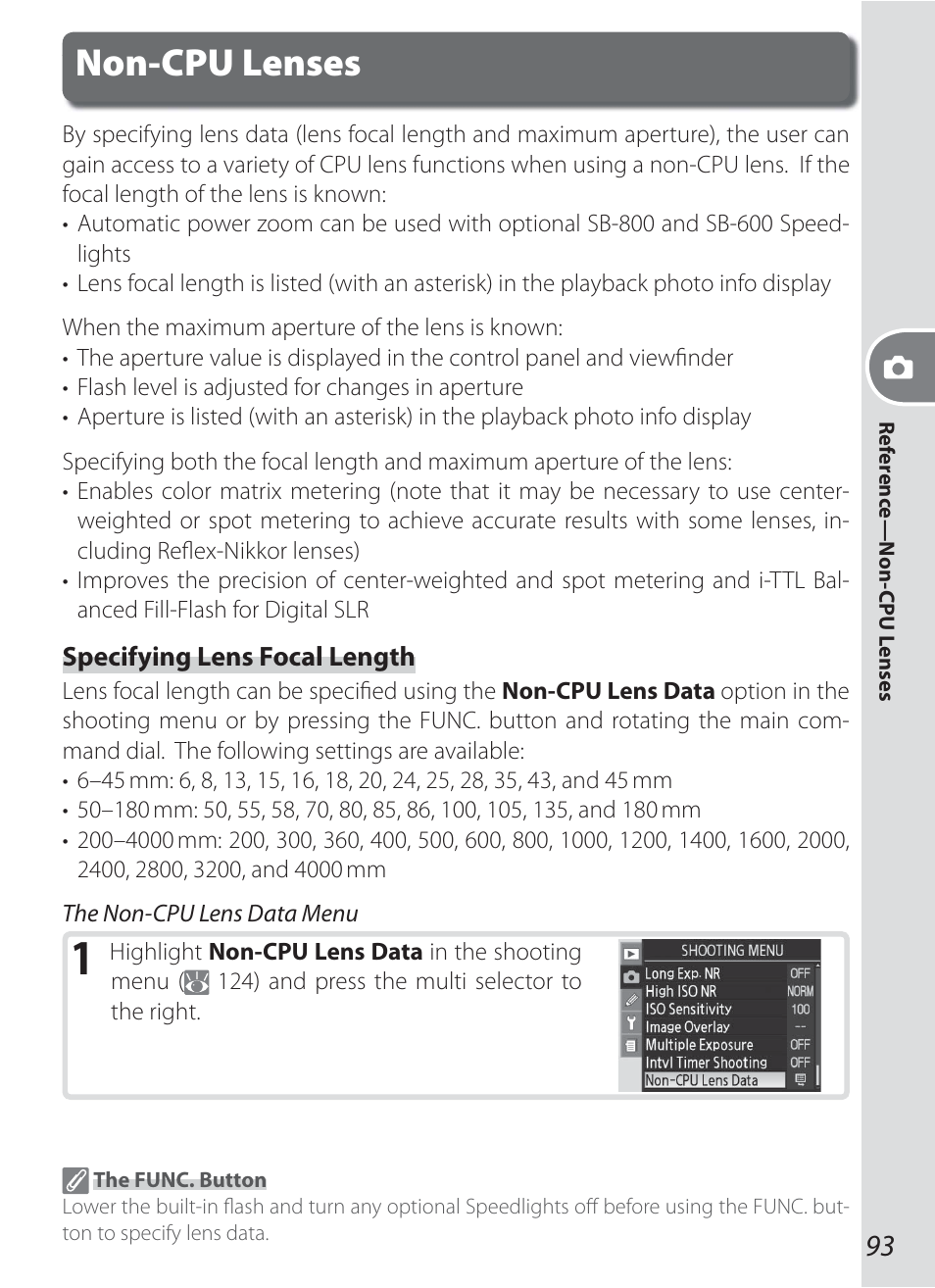 Non-cpu lenses | Nikon D200 User Manual | Page 103 / 221