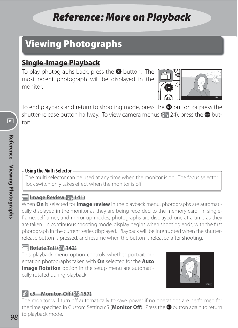 Reference: more on playback, Viewing photographs, Single-image playback | Nikon D200 User Manual | Page 108 / 221