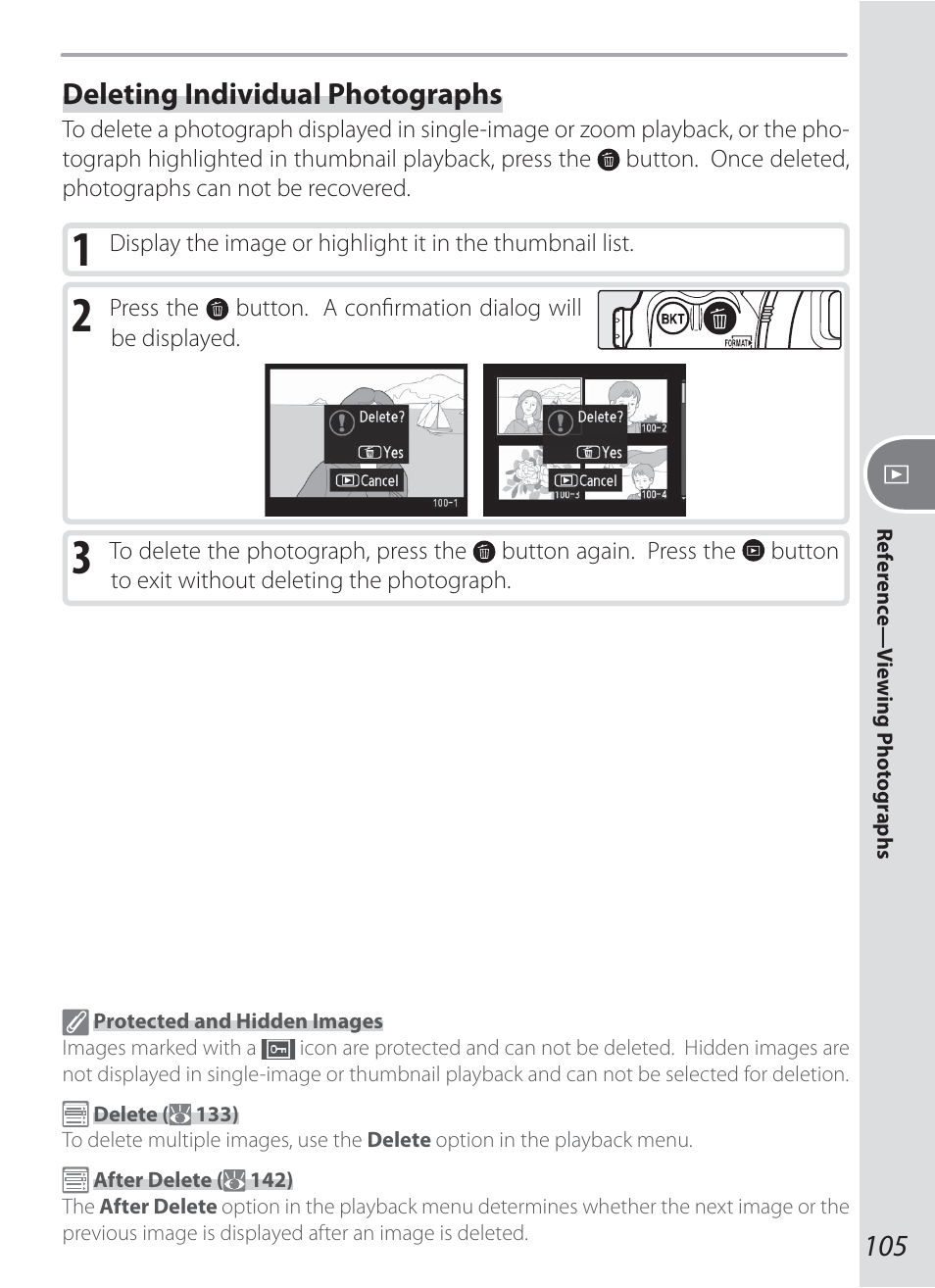 Deleting individual photographs | Nikon D200 User Manual | Page 115 / 221