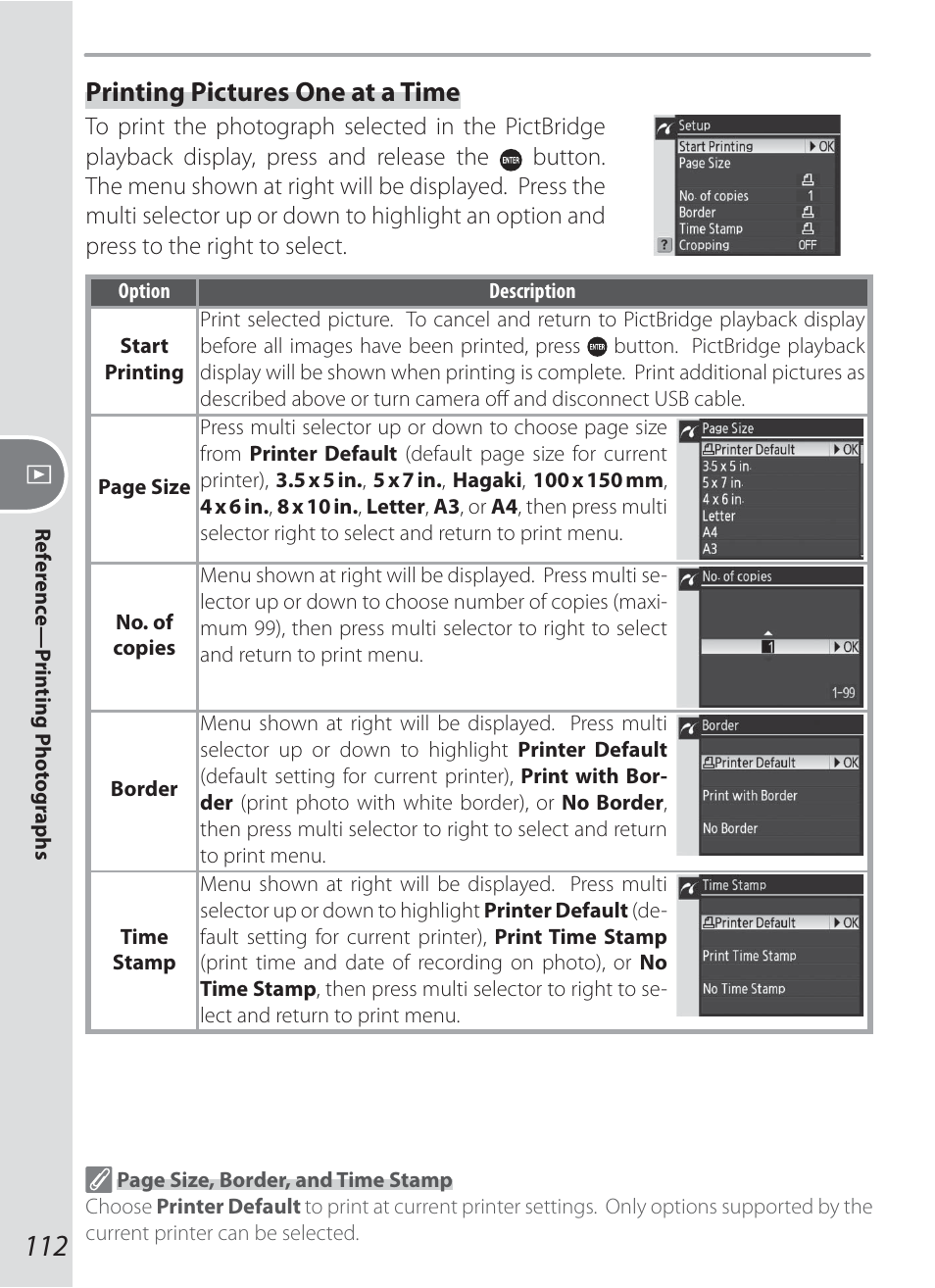 Printing pictures one at a time | Nikon D200 User Manual | Page 122 / 221