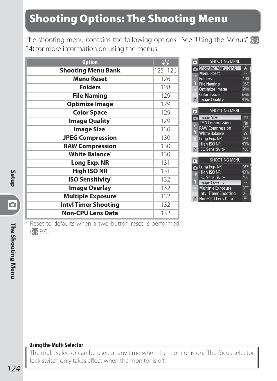 Shooting options: the shooting menu | Nikon D200 User Manual | Page 134 / 221