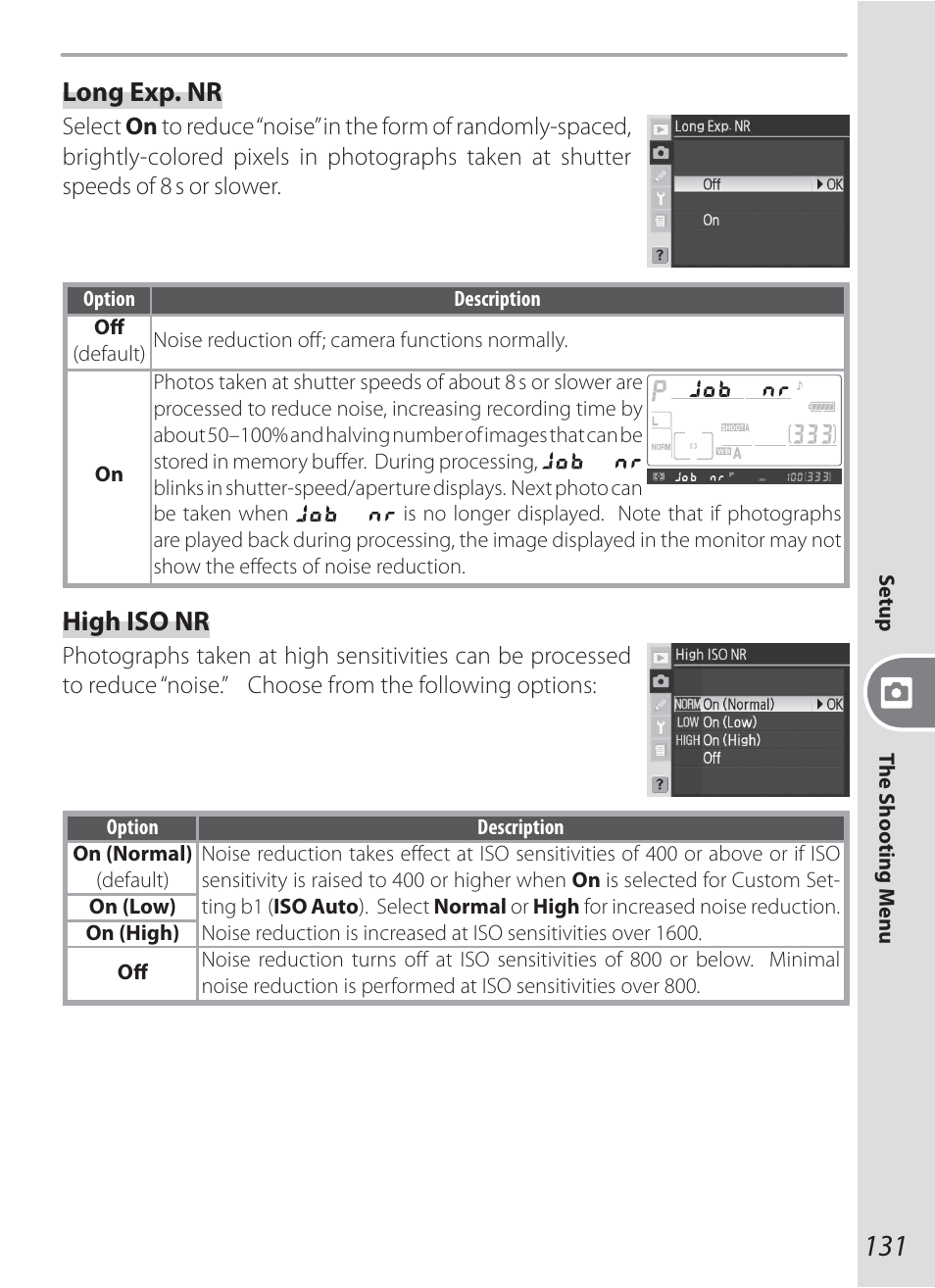 High iso nr, Long exp. nr | Nikon D200 User Manual | Page 141 / 221