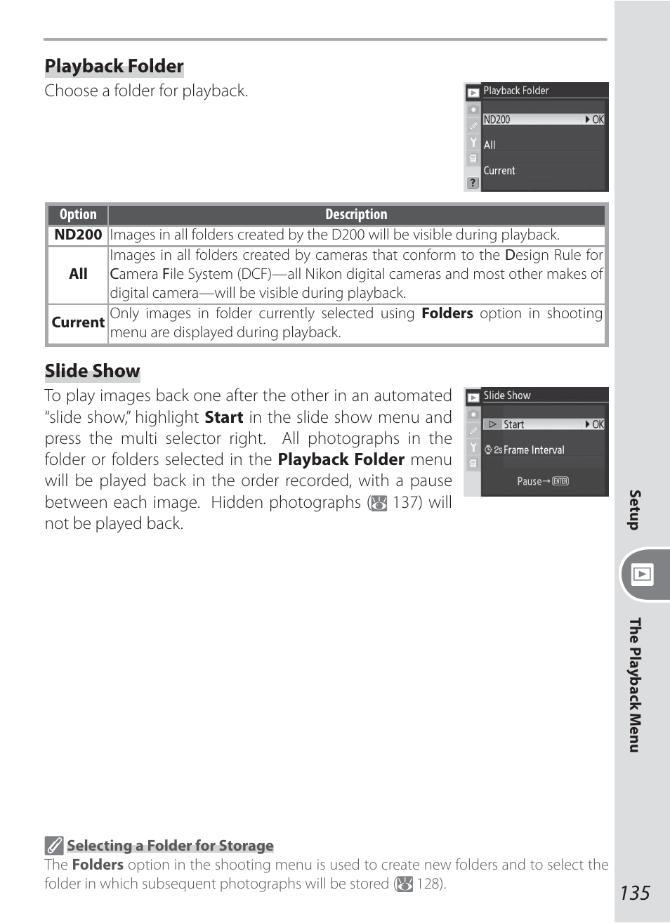 Playback folder, Slide show | Nikon D200 User Manual | Page 145 / 221