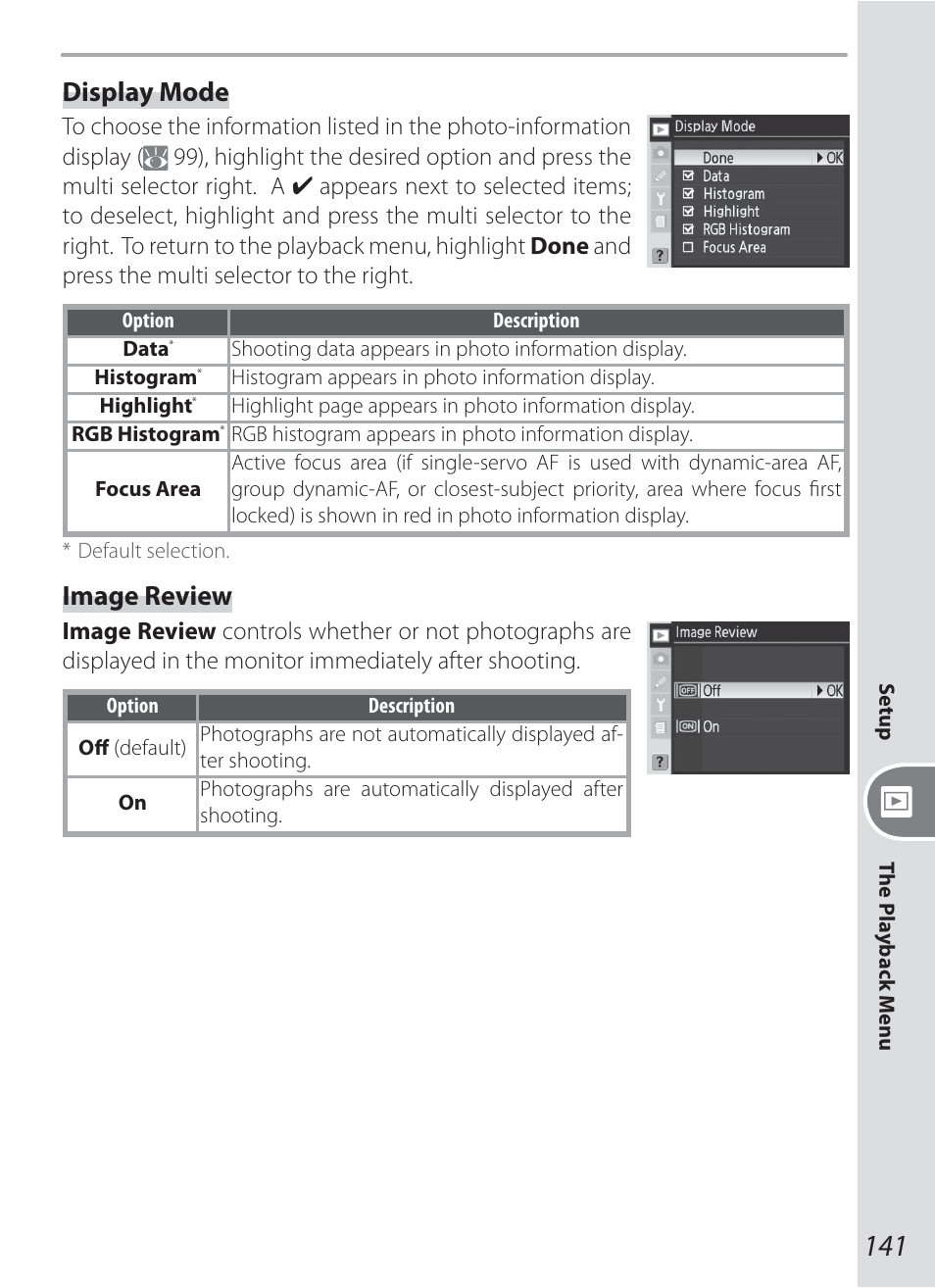 Display mode, Image review | Nikon D200 User Manual | Page 151 / 221