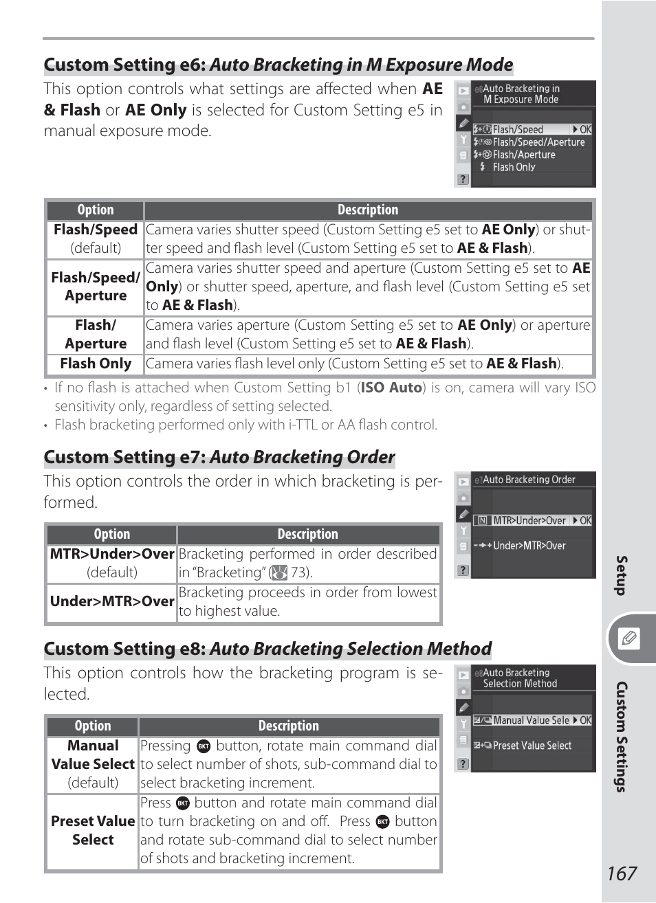 Custom setting e7: auto bracketing order | Nikon D200 User Manual | Page 177 / 221
