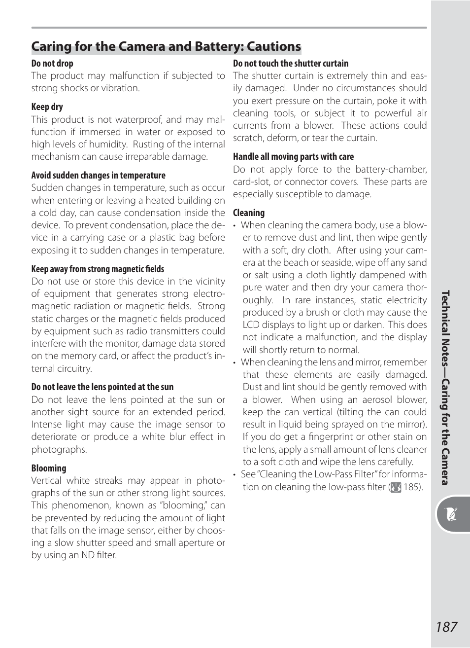 Caring for the camera and battery: cautions | Nikon D200 User Manual | Page 197 / 221