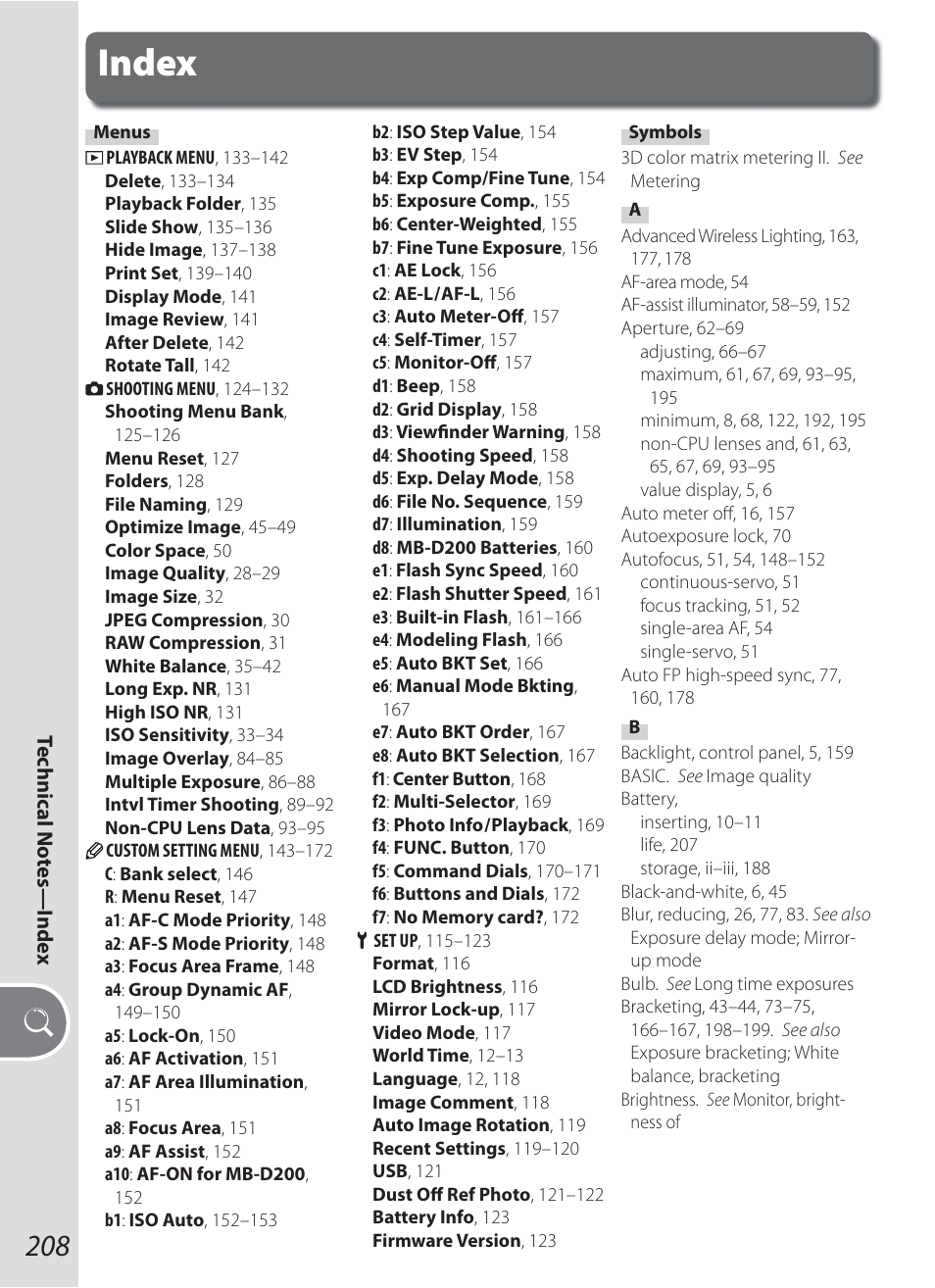 Index | Nikon D200 User Manual | Page 218 / 221